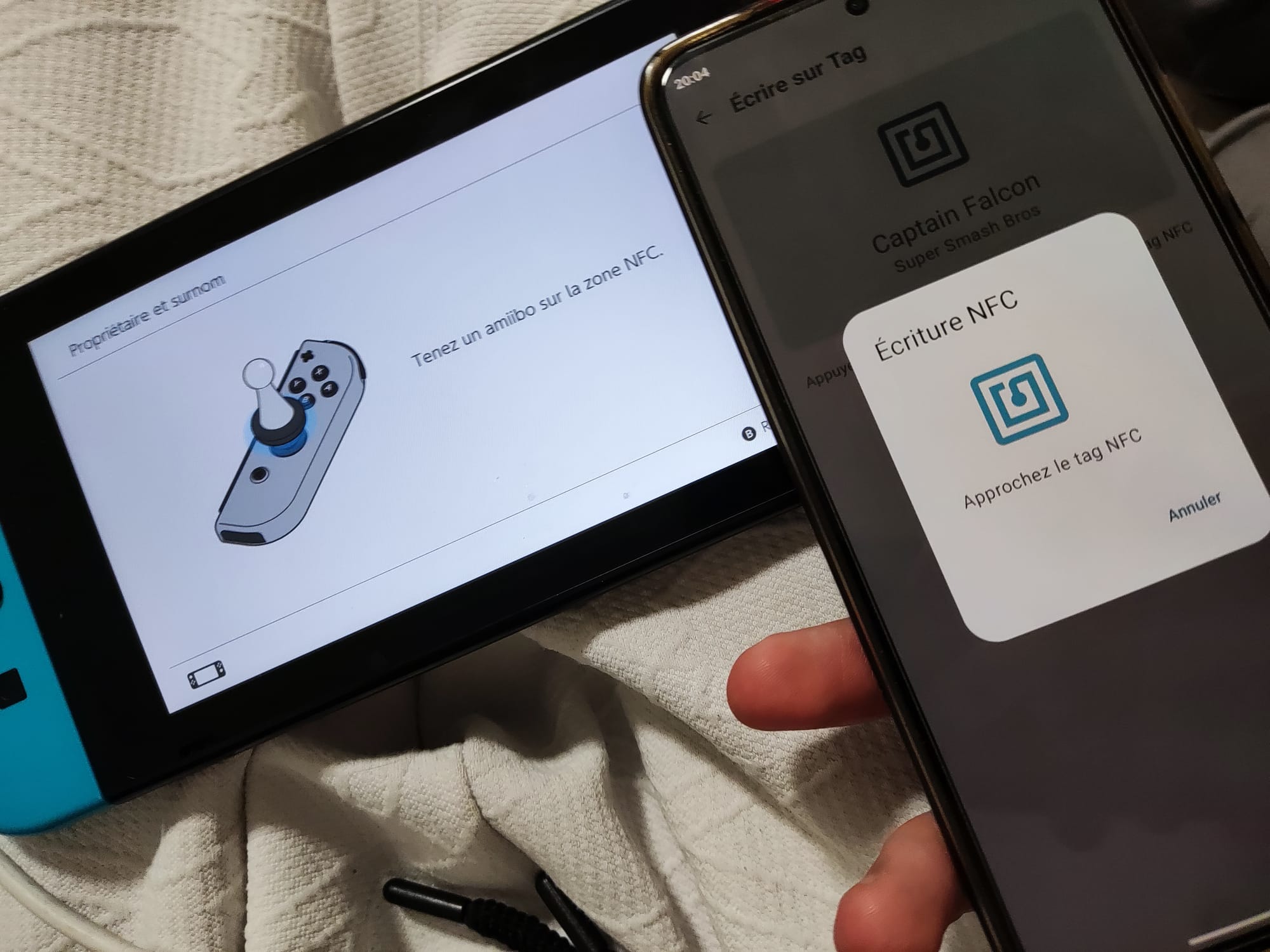 Écriture NFC d&rsquo;un Amiibo Captain Falcon sur tag avec Nintendo Switch