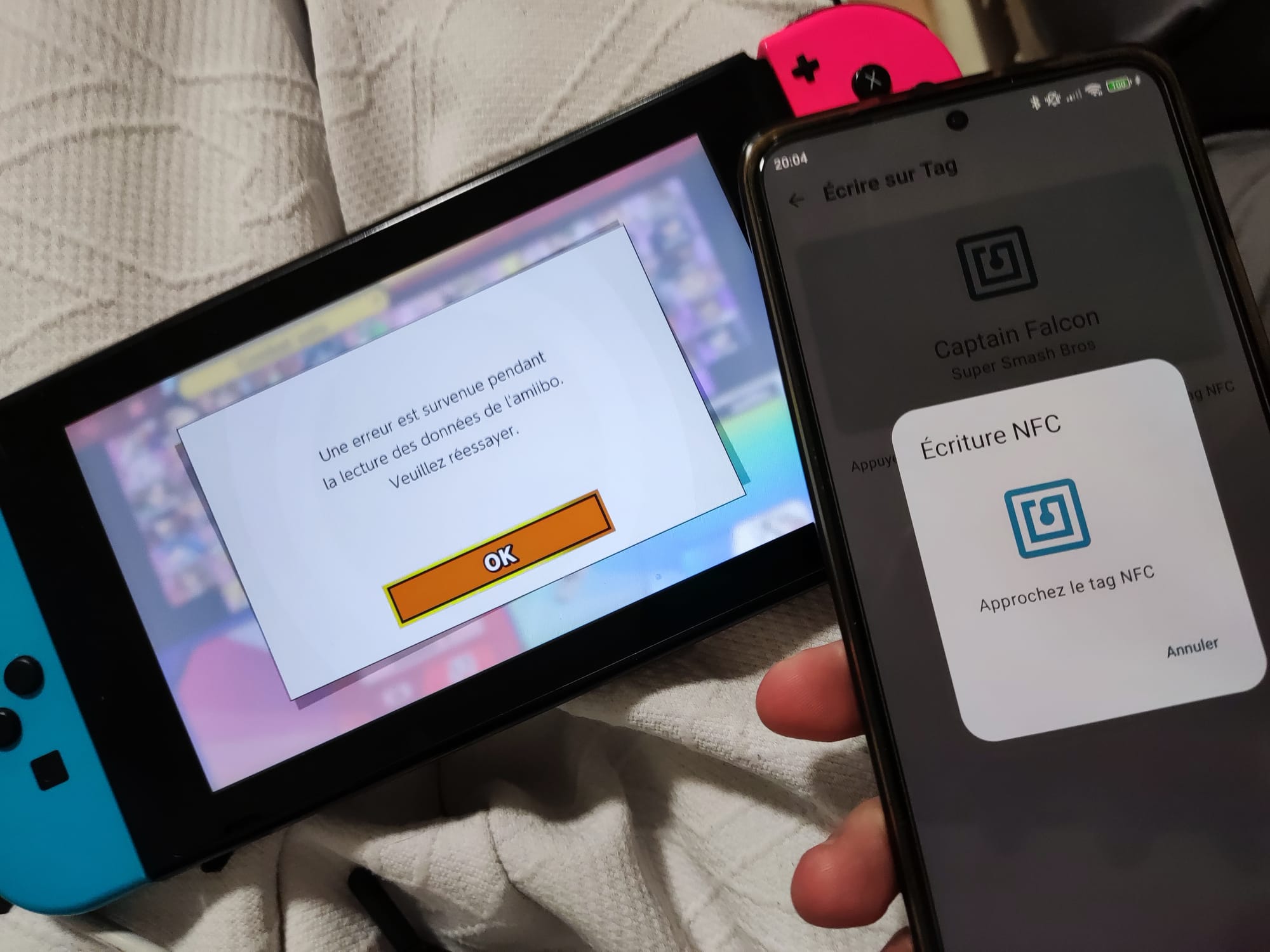 Test d&rsquo;écriture NFC avec la Switch affichant la lecture du tag