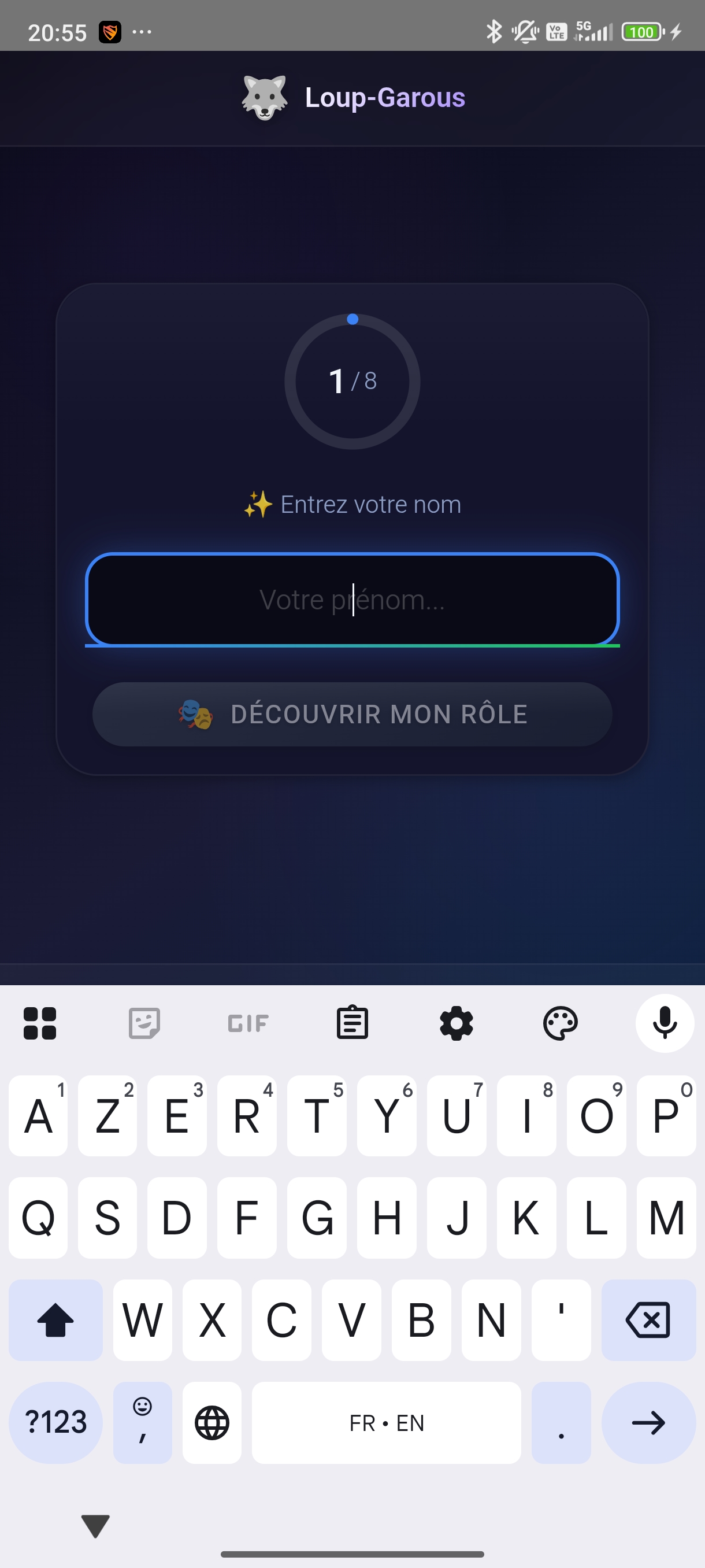 Saisie du prénom pour découvrir son rôle
