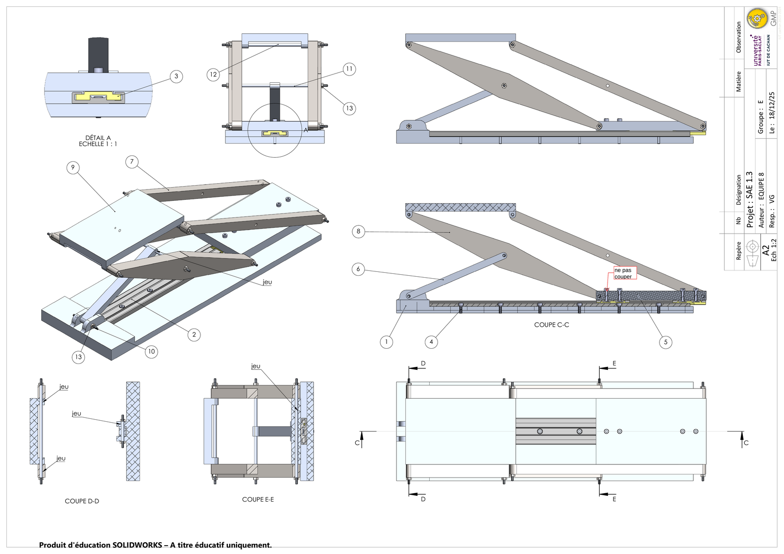 Dessin d&rsquo;ensemble de la table élévatrice